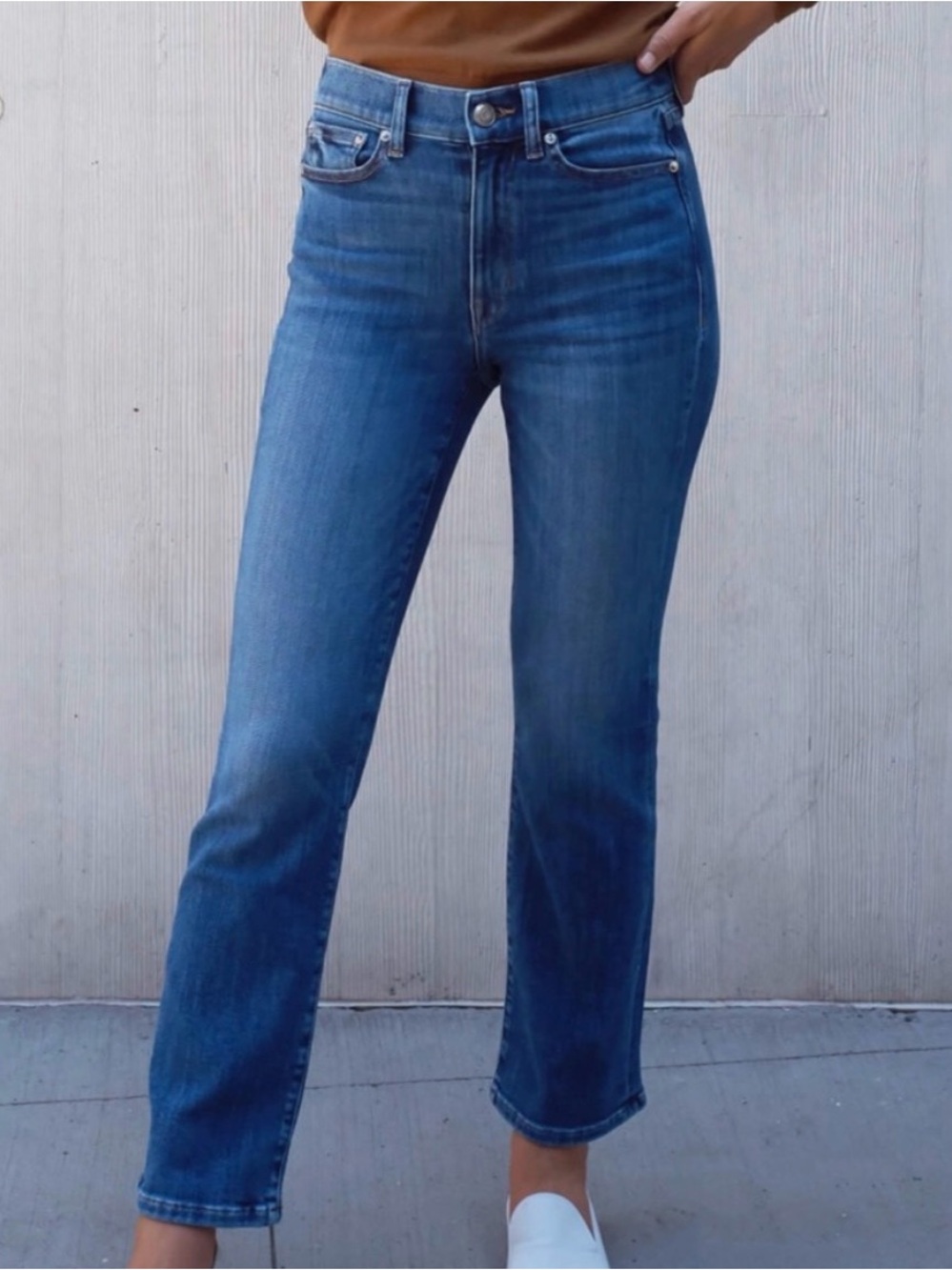 AYR Mid-Blue High-Rise Cropped Straight Jeans